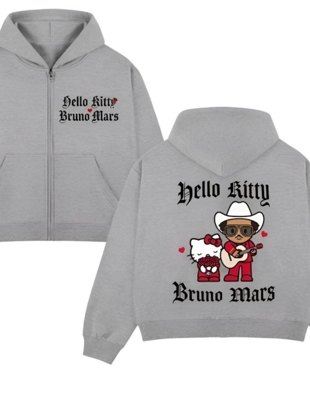Hello Kitty x Bruno Mars The Romantic Tour Zip Up Sweatshirt Unisex Adult Small